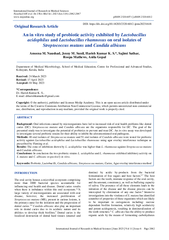 (PDF) An in vitro study of probiotic activity exhibited by ...
