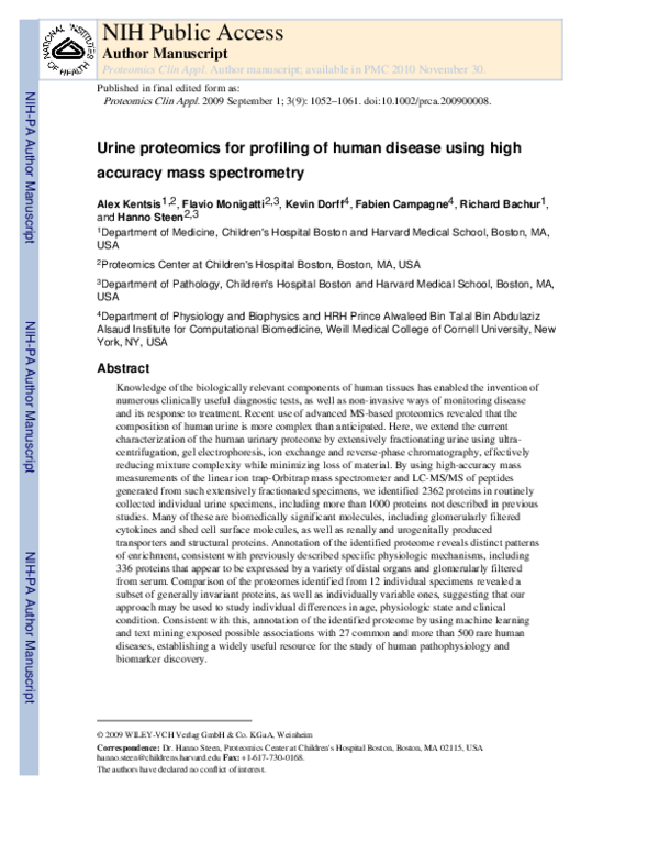 (PDF) Urine proteomics for profiling of human disease using high ...