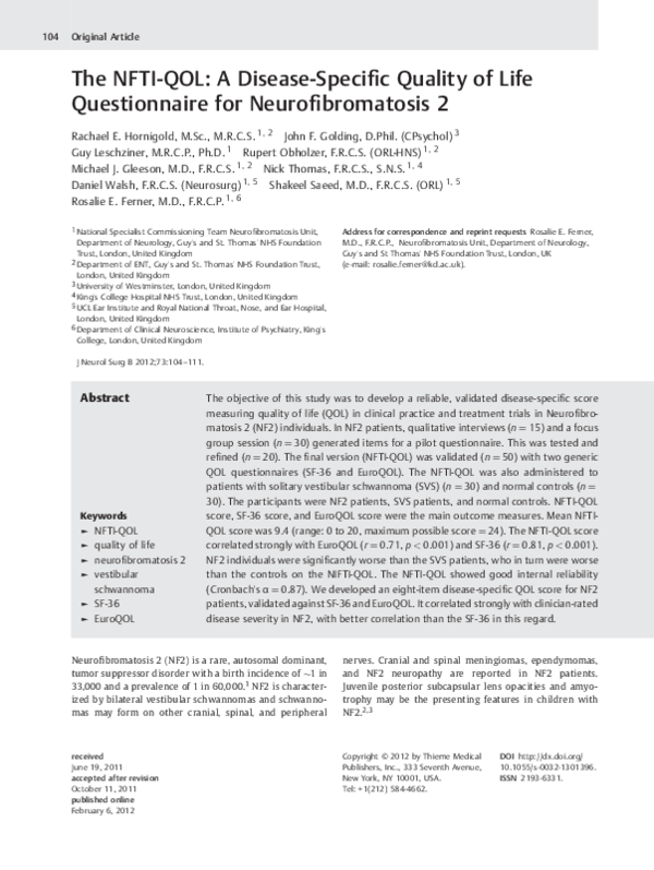 (PDF) The NFTI-QOL: A Disease-Specific Quality of Life Questionnaire ...