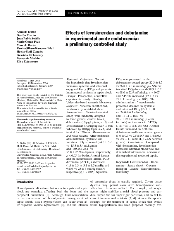 (PDF) Effects of levosimendan and dobutamine in experimental acute ...