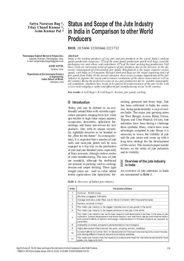 (PDF) Status and Scope of the Jute Industry in India in Comparison to ...