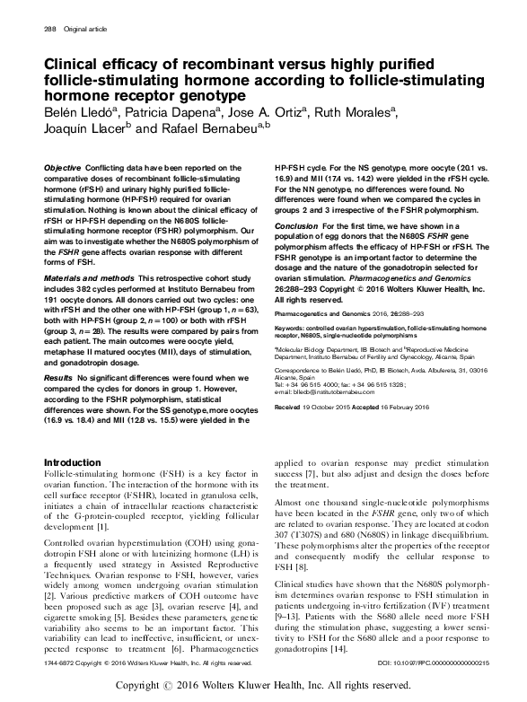 (PDF) Clinical efficacy of recombinant versus highly purified follicle ...