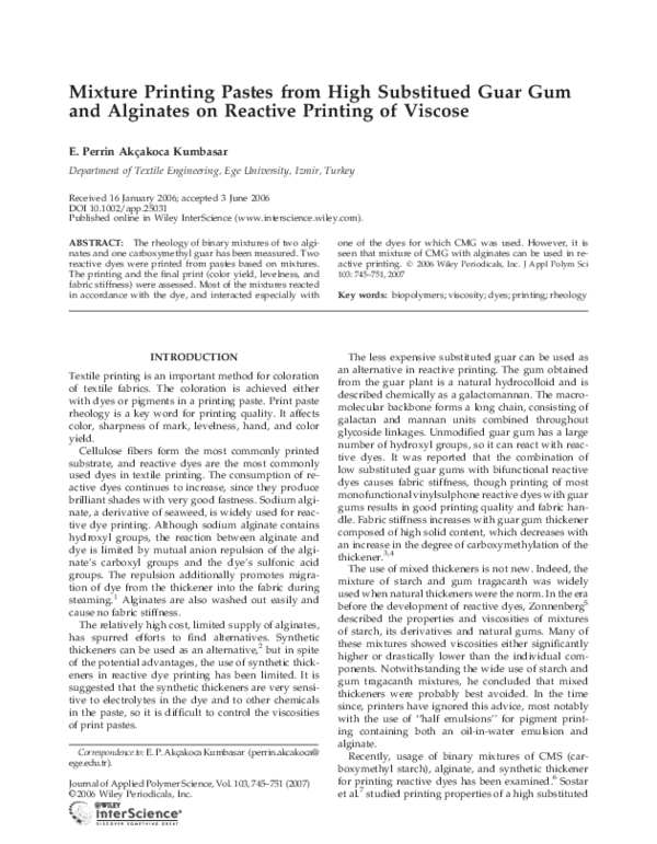 (PDF) Mixture printing pastes from high substitued guar gum and ...
