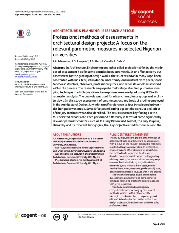 (PDF) Professional methods of assessments in architectural design ...