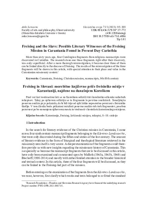 (PDF) Freising and the Slavs: Possible Literary Witnesses of the ...