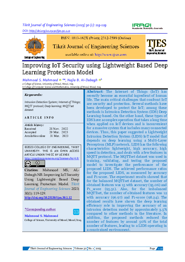 (PDF) Improving IoT Security using Lightweight Based Deep Learning ...