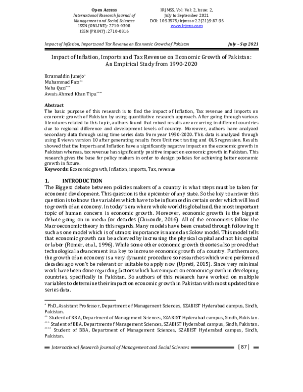 (PDF) Impact of Inflation, Imports and Tax Revenue On Economic Growth ...