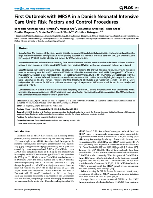 (PDF) First Outbreak with MRSA in a Danish Neonatal Intensive Care Unit ...