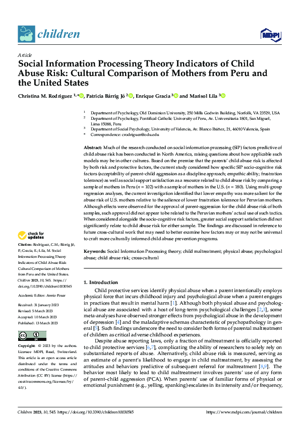 (PDF) Social Information Processing Theory Indicators of Child Abuse ...