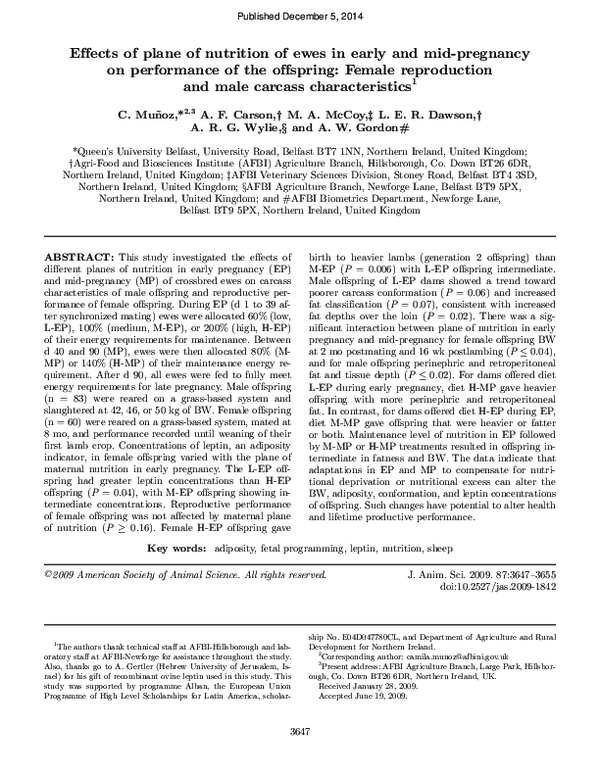 (PDF) Effects of plane of nutrition of ewes in early and mid-pregnancy ...
