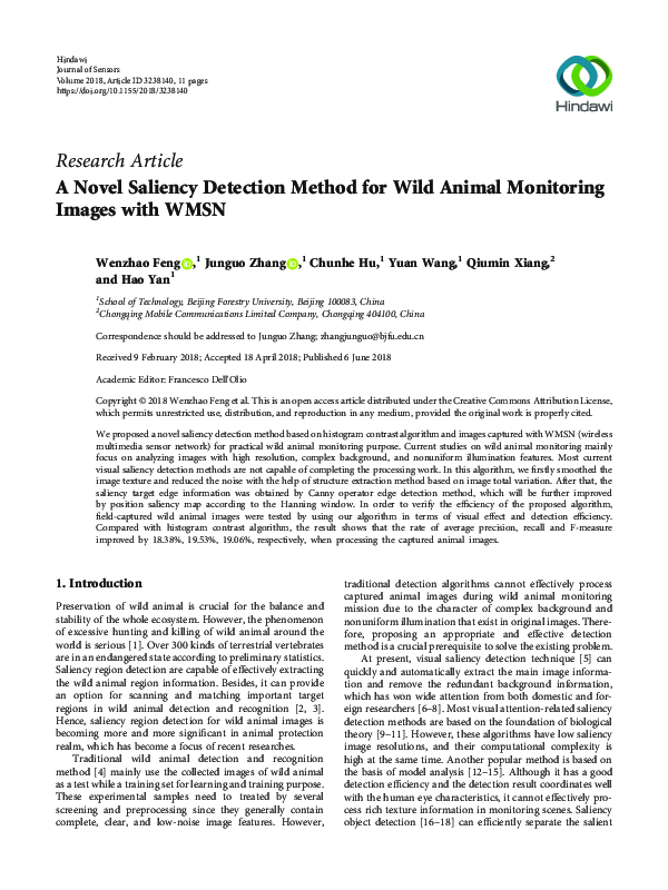 (PDF) A Novel Saliency Detection Method for Wild Animal Monitoring ...