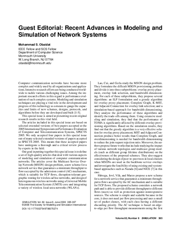 (PDF) Guest Editorial: Recent Advances in Modeling and Simulation of ...