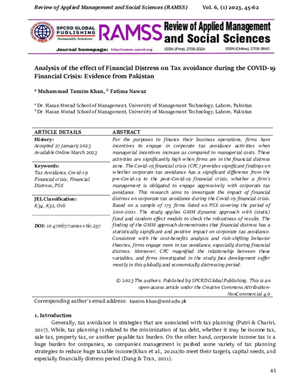 (PDF) Analysis of the effect of Financial Distress on Tax avoidance ...