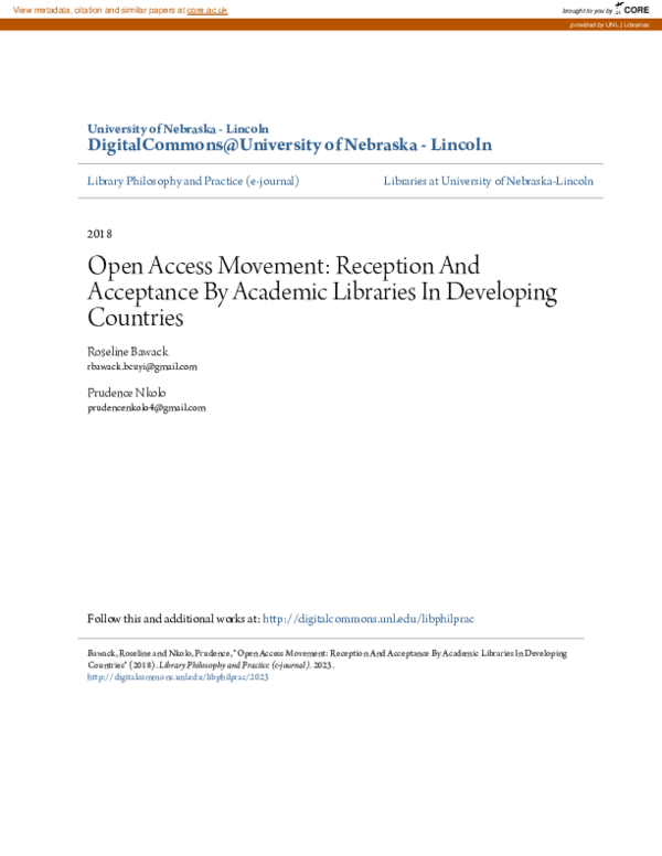 (PDF) Open Access Movement: Reception And Acceptance By Academic ...