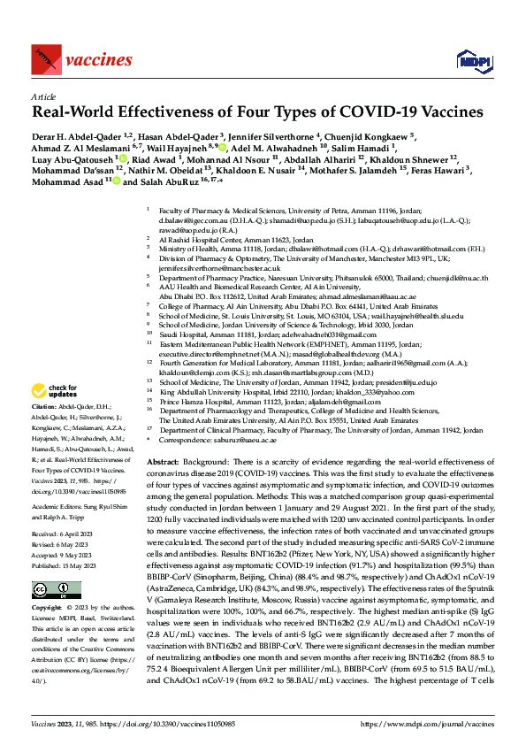 (PDF) Real-World Effectiveness of Four Types of COVID-19 Vaccines