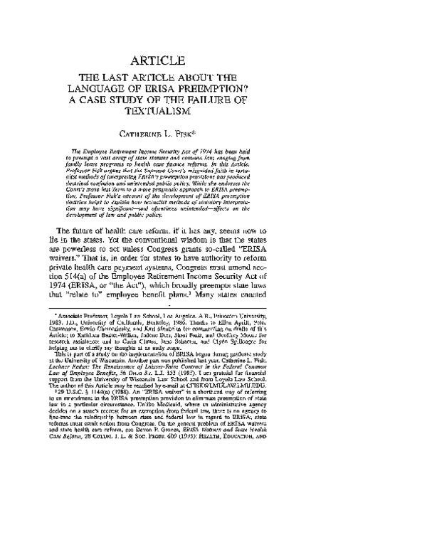 (PDF) Last Article about the Language of ERISA Preemption: A Case Study ...