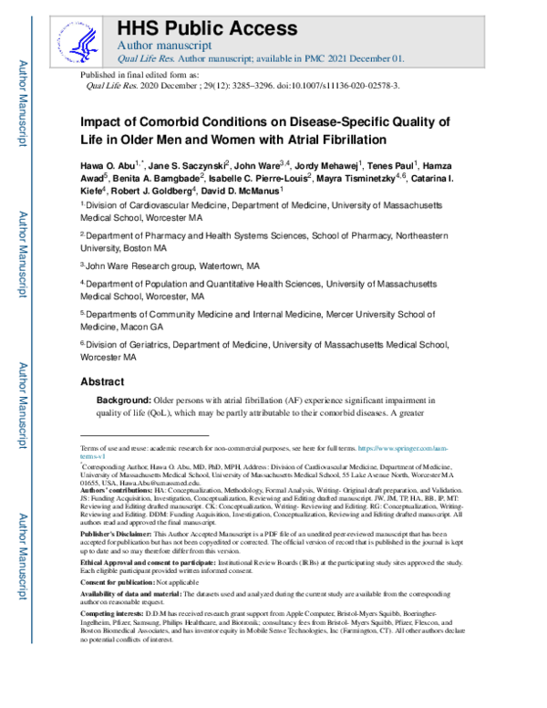(PDF) Impact of comorbid conditions on disease-specific quality of life ...
