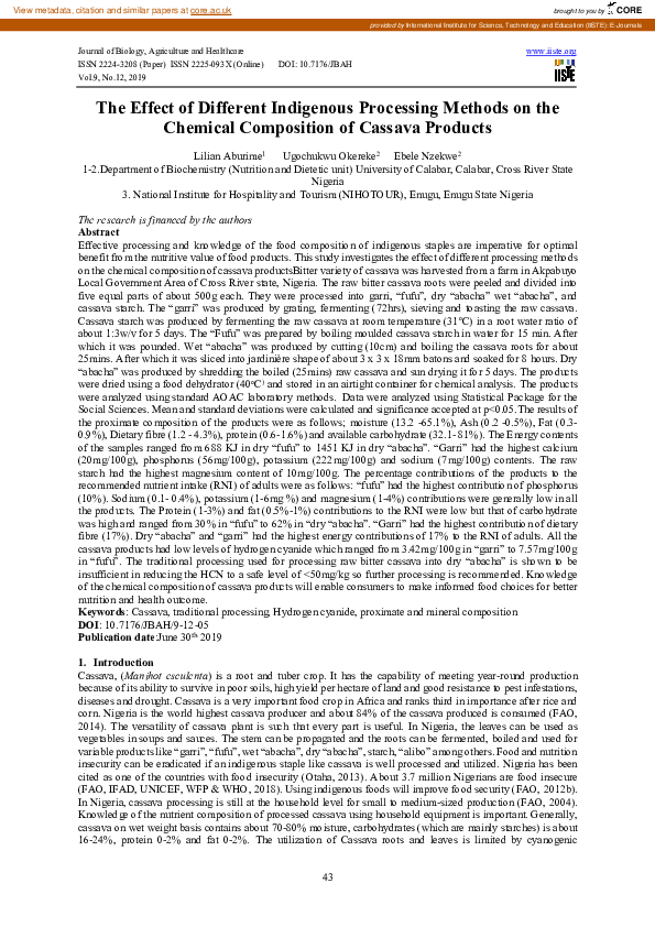 (PDF) The Effect of Different Indigenous Processing Methods on the ...