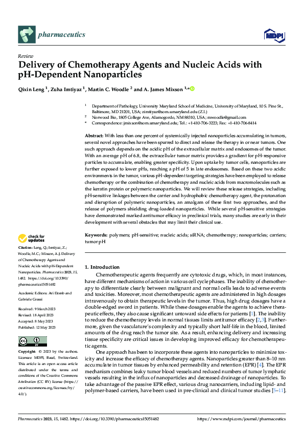 (PDF) Delivery of Chemotherapy Agents and Nucleic Acids with pH ...