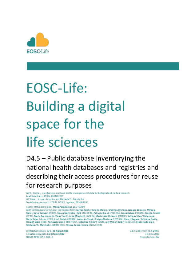 (PDF) EOSC-Life Public database inventorying the national health ...
