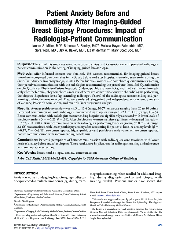 (PDF) Patient Anxiety Before and Immediately After Imaging-Guided ...