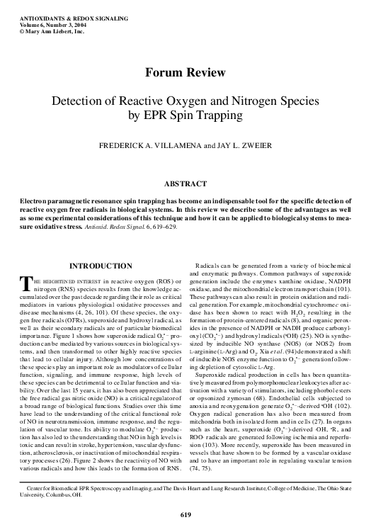 (PDF) Detection of Reactive Oxygen and Nitrogen Species by EPR Spin ...