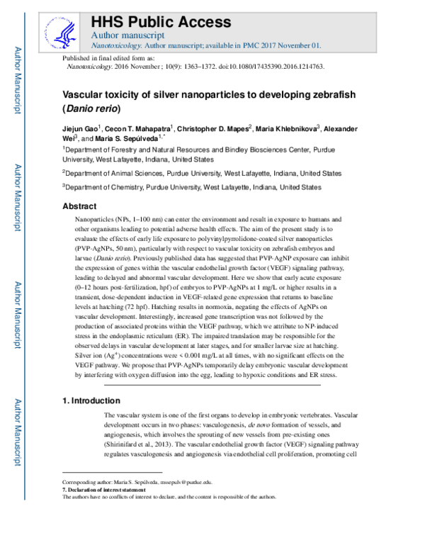 (PDF) Vascular toxicity of silver nanoparticles to developing zebrafish ...