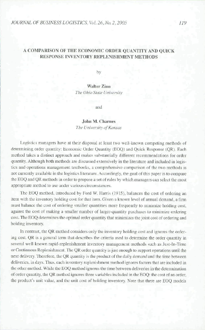 (PDF) A Comparison of the Economic Order Quantity and Quick Response ...