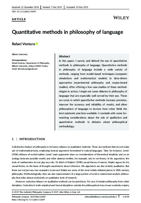 (PDF) Quantitative methods in philosophy of language