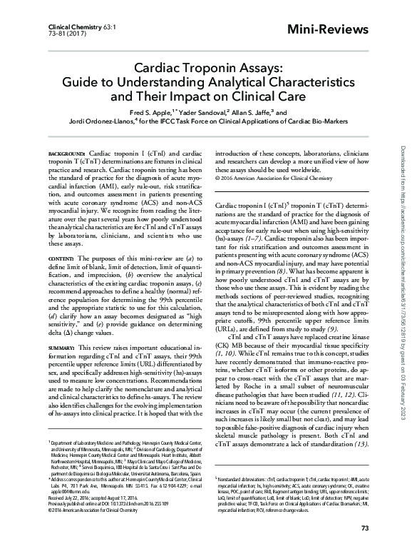 (PDF) Cardiac Troponin Assays: Guide to Understanding Analytical ...