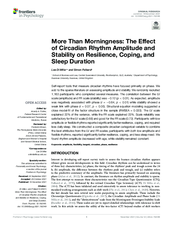 (PDF) More Than Morningness: The Effect of Circadian Rhythm Amplitude ...