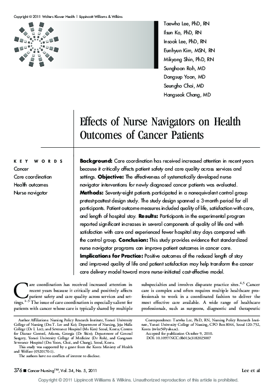 (PDF) Effects of Nurse Navigators on Health Outcomes of Cancer Patients