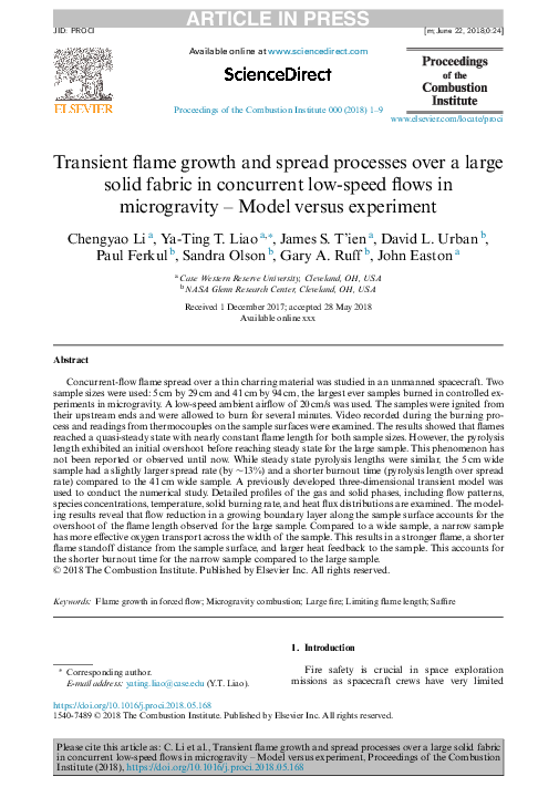 (PDF) Transient flame growth and spread processes over a large solid ...
