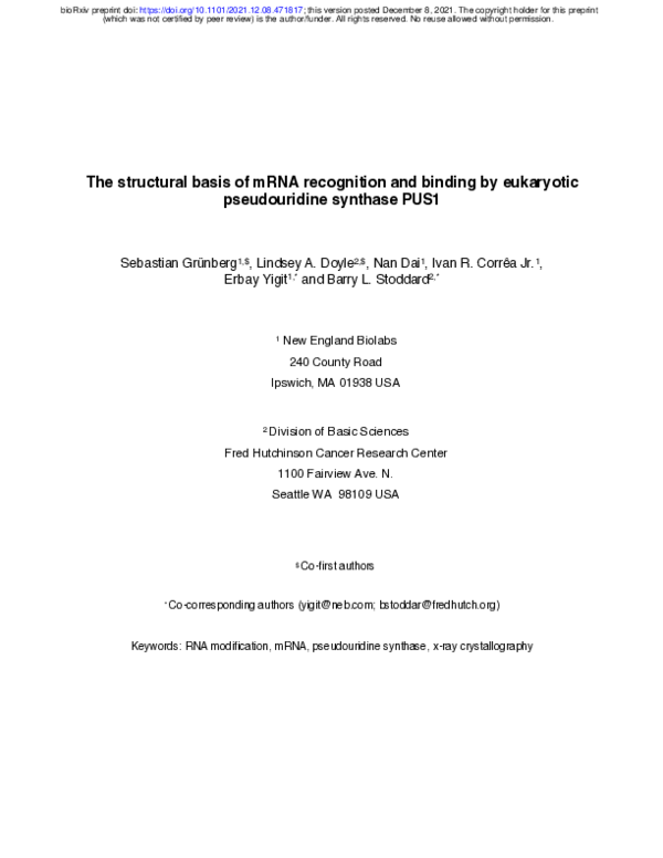 (PDF) The structural basis of mRNA recognition and binding by ...
