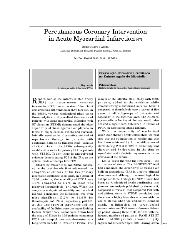 (PDF) Percutaneous Coronary Intervention in Acute Myocardial Infarction