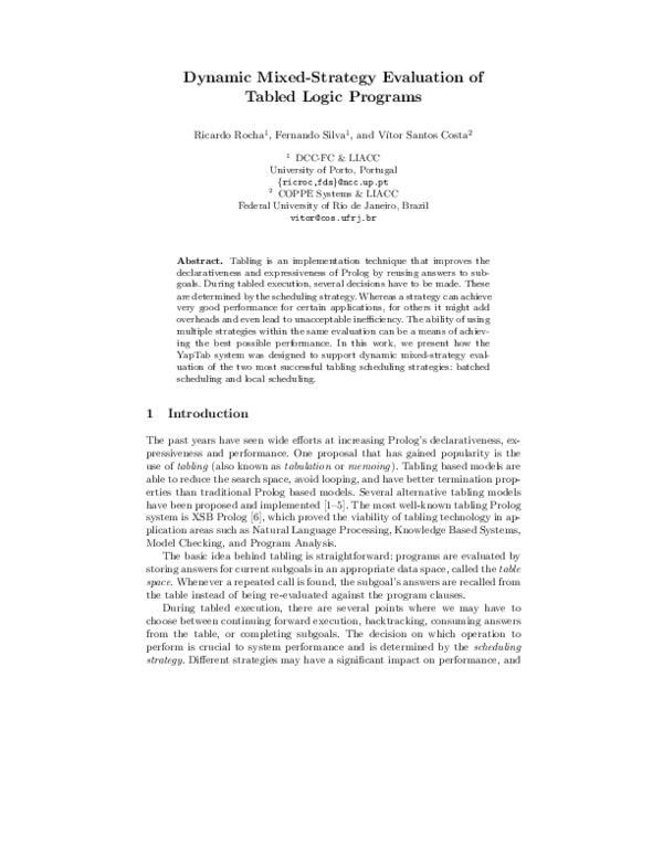 (PDF) Dynamic Mixed-Strategy Evaluation of Tabled Logic Programs
