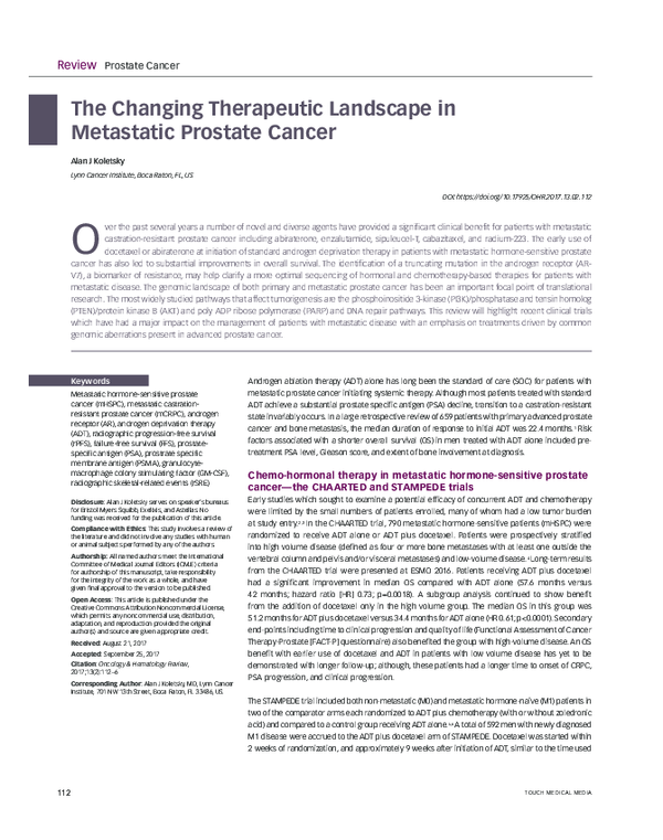 (PDF) The Changing Therapeutic Landscape in Metastatic Prostate Cancer