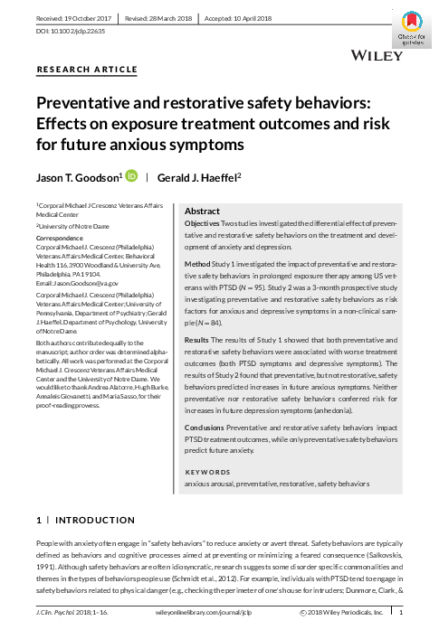 (PDF) Preventative and restorative safety behaviors: Effects on ...