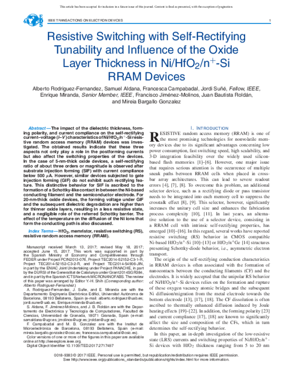 (PDF) Resistive Switching with Self-Rectifying Tunability and Influence ...
