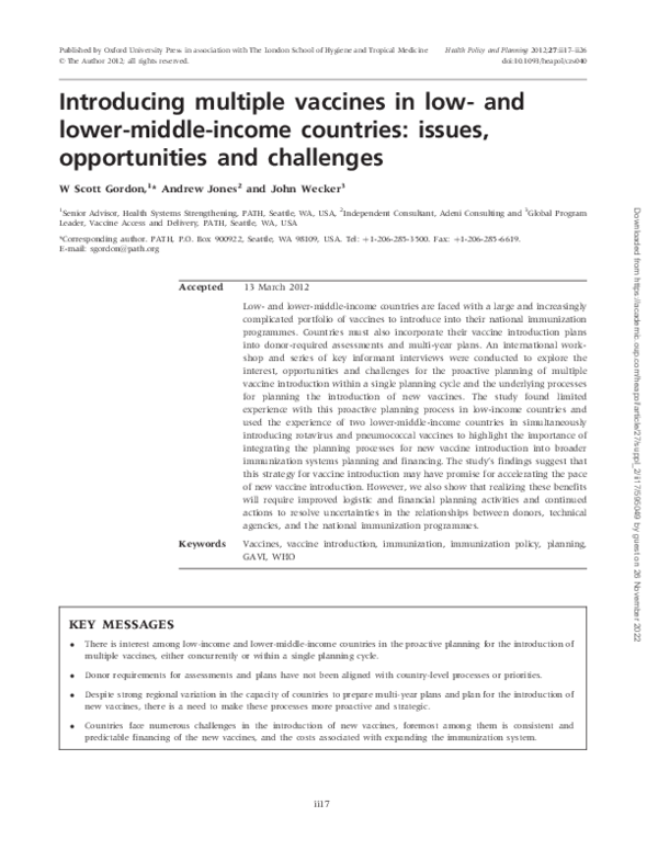 (PDF) Introducing multiple vaccines in low- and lower-middle-income ...