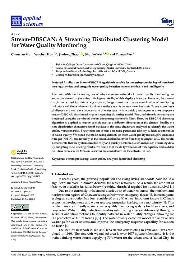 (PDF) Stream-DBSCAN: A Streaming Distributed Clustering Model for Water ...