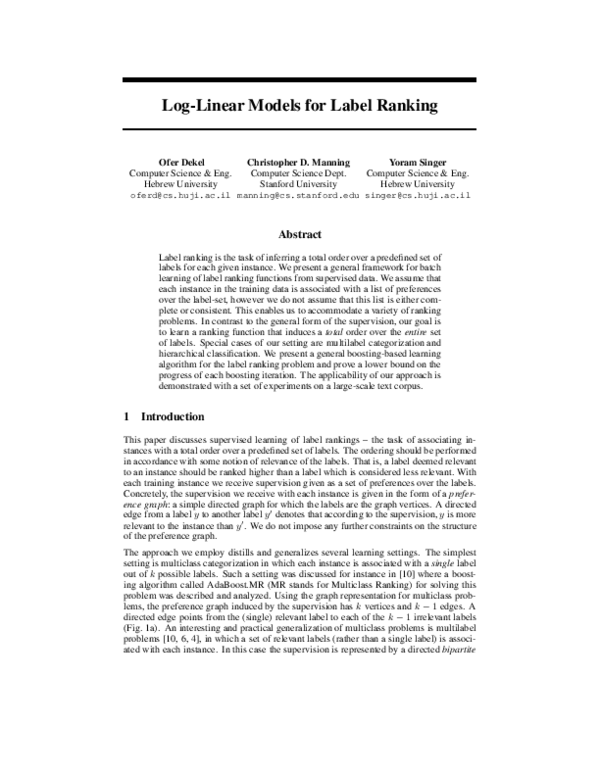 (PDF) Log-linear models for label ranking