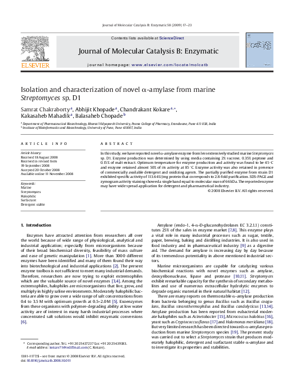 (PDF) Isolation and characterization of novel α-amylase from marine ...