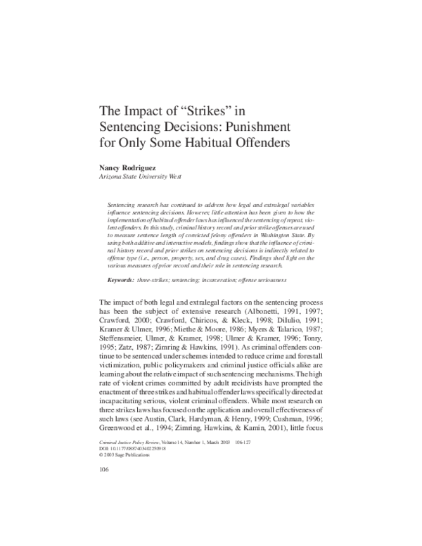 (PDF) The Impact of “strikes” in Sentencing Decisions: Punishment for ...