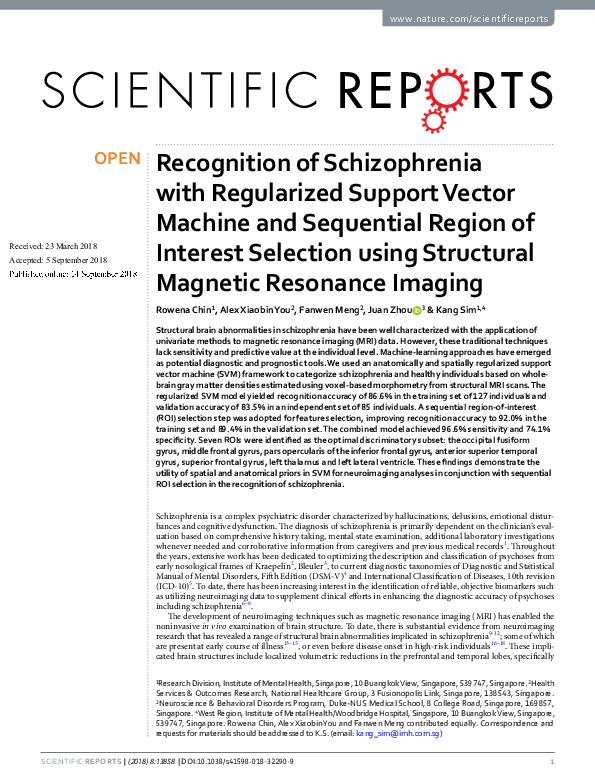 (PDF) Recognition of Schizophrenia with Regularized Support Vector ...