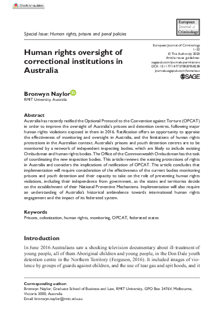 (PDF) Human rights oversight of correctional institutions in Australia