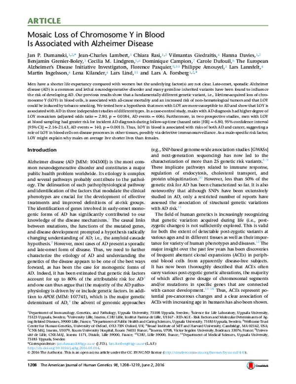 (PDF) Mosaic Loss of Chromosome Y in Blood Is Associated with Alzheimer ...