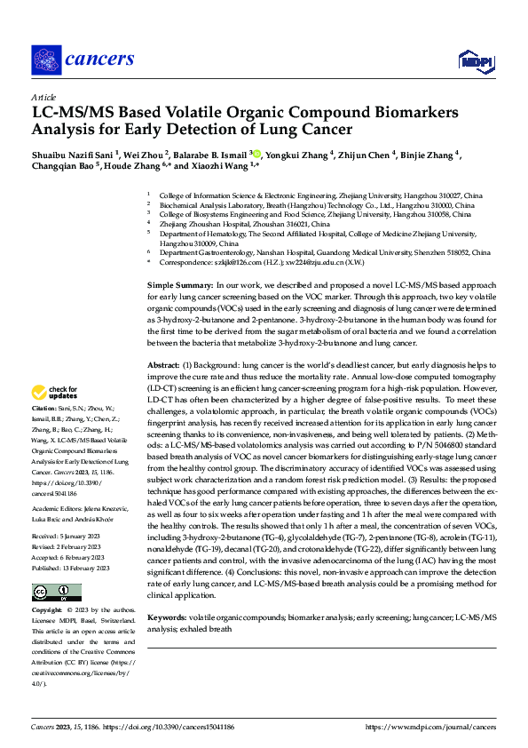 (PDF) LC-MS/MS Based Volatile Organic Compound Biomarkers Analysis for ...