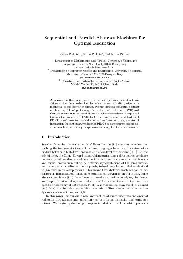 (PDF) Sequential and Parallel Abstract Machines for Optimal Reduction