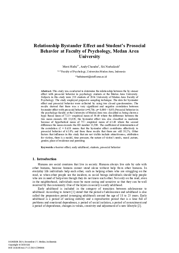 (PDF) Relationship Bystander Effect and Student’s Prosocial Behavior at ...